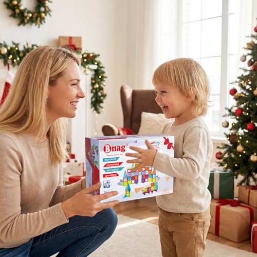 Bmag 130PCS Magnetic Tiles Building Blocks with 2 Cars | 3D Clear Magnet Blocks | STEM Preschool Toys for 3-9+ Kids | Christmas & Toddler Gift | Compatible with Major Brands - size: 130 PCS