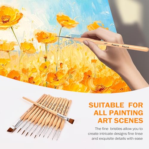 Miniature Brush Dry Brushes, Aoartix 15 Pcs Model Paintbrush Set for Acrylic Oil Watercolor Face, Detail Dry Brushes for Models Miniatures Small Digital Crafts Painting Supplies- Triangular Handles - color: Wood
