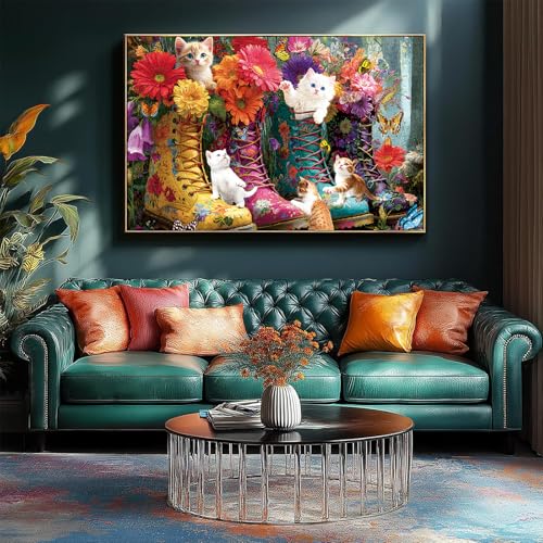500 Pieces Puzzle for Adults, Puzzles for Adults 500 Pieces, Retro Martin Boots Cats Flowers Jigsaw Puzzle, Challenging Puzzle Perfect for Game Nights, 20.5 X 15 in - color: Retro Martin Boots