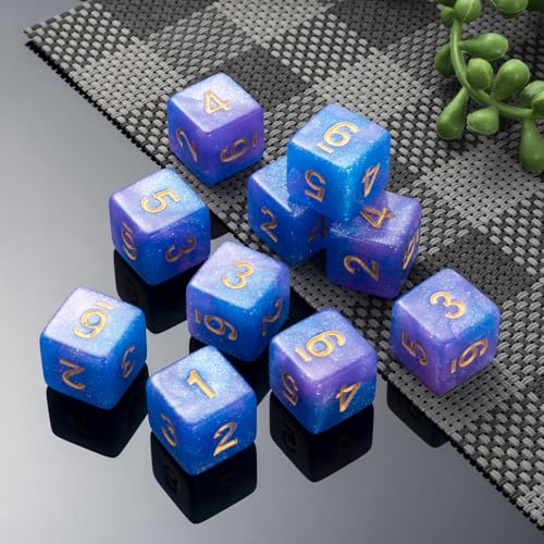 10 Pieces Polyhedral D6 Dice Set, 6 Sided Dice 16mm Square Edge Dice for RPG MTG DND Table Games (Pink Blue) - color: Pink Blue