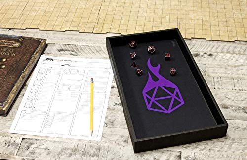 Forged Dice Co. Dice Tray 14" - Double Sided and Removable Neoprene Rolling Dice Mat - for Any Dice or Board Game, Tabletop RPGs Like D&D Pathfinder Roleplaying Game Black Tray w/Purple D20 Icon Mat - color: Black Tray W/ Purple/Black D20 Icon Mat