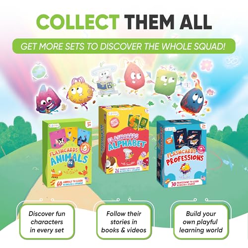 Kidrox Animals Flash Cards, English Learning Cards with Spanish Translations Included, Indestructible Double-Sided, 30 Cards - style: Animals