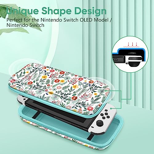 FINTIE Carrying Case for Nintendo Switch / Switch OLED Model (2021) | Shockproof, Hard Shell Protective Cover, Portable Travel Storage Bag, 10 Game Card Slots & Inner Pocket - color: spring bloom