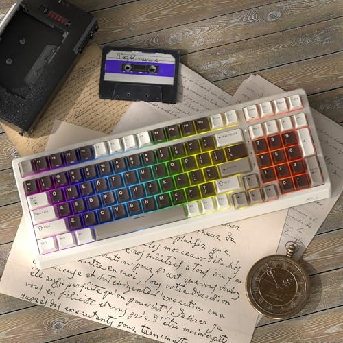 RK ROYAL KLUDGE F99 Wireless Mechanical Keyboard with Numper Pad, Tri-Mode Hot Swappable 95%100 Keys Gaming Keyboard BT/2.4G/USB-C, Pro Software, 5000mAh Battery, Customed Linear Creamy Switches - color: Mocha Brown, size: Linear Cream Switch