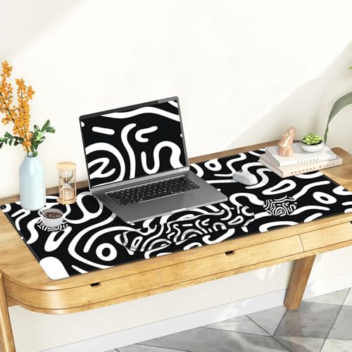 Large Gaming Mouse Pad Set, 4 in 1 Extended Keyboard Desk Mat with Wrist Rest, Computer Game Mousepad, Non-Slip Desk Pad Easy Typing Pain Relief for Home Office I Black White Topographic - color: Black White Topographic