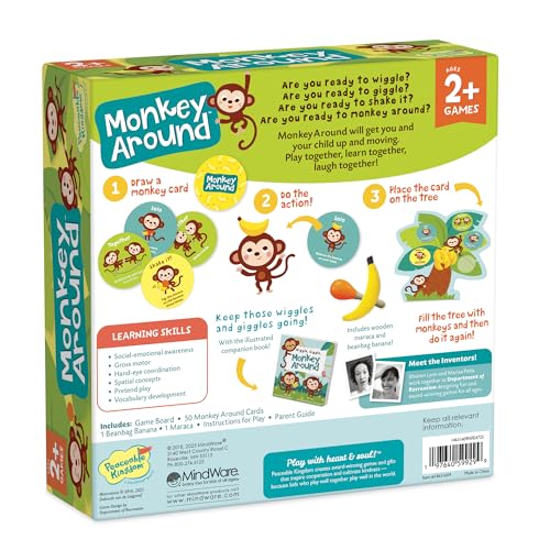 Peaceable Kingdom Deluxe Monkey Around First Game for Toddlers | Deluxe active first game for toddlers—dance and play with beanbag banana and maraca. Cooperative bonding, ages 2+ - style: Deluxe