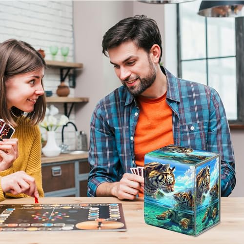Card Deck Box for Trading Cards,MTG Commander Deck Box Fits 100+ Single Sleeved Cards,Leather Magnetic Card Storage Box for YuGiOh TCG CCG Cards,Cute Tiger - color: Cute Tiger