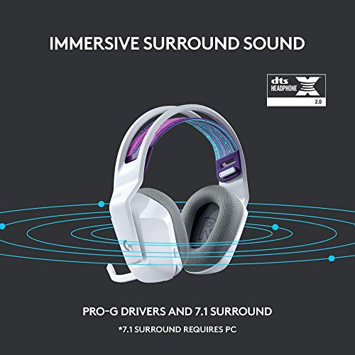 Logitech G733 Lightspeed Wireless Gaming Headset - White | Suspension headband, LIGHTSYNC RGB, Blue VO!CE mic technology, PRO-G audio drivers - color: White