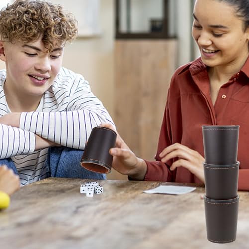 Felt-Lined PU Leather Dice Cup Set, 6 Quiet Dice Shaker Cups with 36 Dices for Bar Party Yahtzee Farkle Dice Games, Coffee - color: Coffee#dice Cup Set