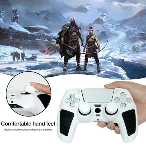 Anti-Slip White PS5 Controller Skin,Soft Thicken Studded Protective Silicone Cover Skin Grips Compatible with PS5/Slim/Pro Controller and 8 PCS Thumb Grips Caps. (White & Black) - color: White & Black