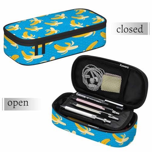 Banana Pencil Holder Bag Yellow Blue Dots Pencil Case College Office Organizer for Teens Adults - color: Banana