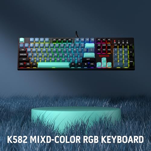 Redragon K582 SE Wired RGB Mechanical Gaming Keyboard, 104-Key, PBT Keycaps | 16.8M Color Immersive eSports Lighting Vibe, Quiet Keystrokes w/ Sound-Absorbing Foam, N-Key Rollover, Customize Software - color: Dark Jade