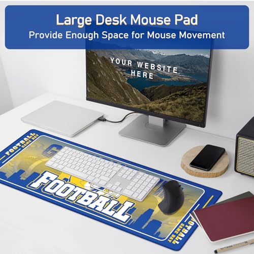 Football Desk Mat, Large Stitched Edges Gaming Mouse Pad, Blue Gold City Design Keyboard Mat for Laptop Computer Desktop - 31.5x12 Inch for Football Fans - color: Blue Gold Football