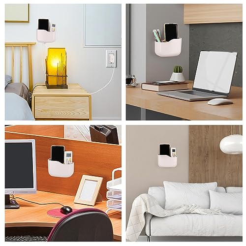 Tecbeauty 2 Pack Adhesive Remote Control Holder Wall Mount Universal TV Remote Organizer Caddy Storage Box Tray Hollow Bottom Slot Easy Phone Charging Home Office Desk Nightstand - style: 2pcs large remote control holder