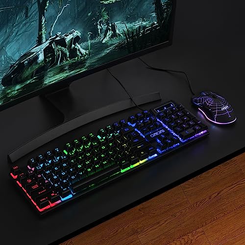 Gaming Keyboard and Mouse 104 Keys for Mac PC PS5 PS4 Xbox One Gamers | RGB Backlit LED Mechanical Feel Keyboard with Multimedia Keys Number Pad, USB Desktop Computer Windows Keyboard