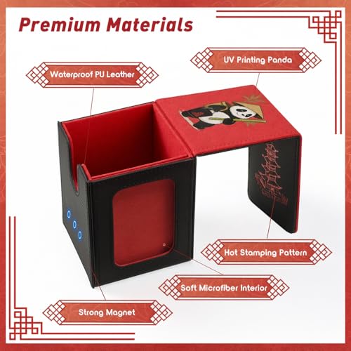 Chinese Takeout Deck Box Fits 35+ Toploader (Black and Red) | Holds 120 Single/100 Double-Sleeved Cards, Fit MTG/PTCG/OPTCG Cards, Strong Magnet, PU Leather, With 2 Dividers & 1 Toploader - color: Black and Red