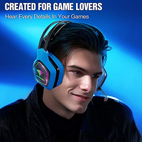 BENGOO USB Pro Gaming Headset for PC PS4, 7.1 Surround Sound Gaming Headphones with Noise Cancelling Mic, in-Line Volume/Mic/EQ Control, Soft Memory Earmuffs RGB Lights for Laptop Mac Nintendo 64