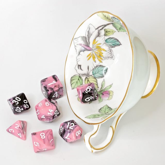 Sage’s Portal Stones DND Dice Set Acrylic Opaque 7-PC Polyhedral DND Dice Set for Dungeons and Dragons D&D Sage’s Cantrips RPG Tabletop TTRPG (Pink/Mica) - color: Pink/Mica