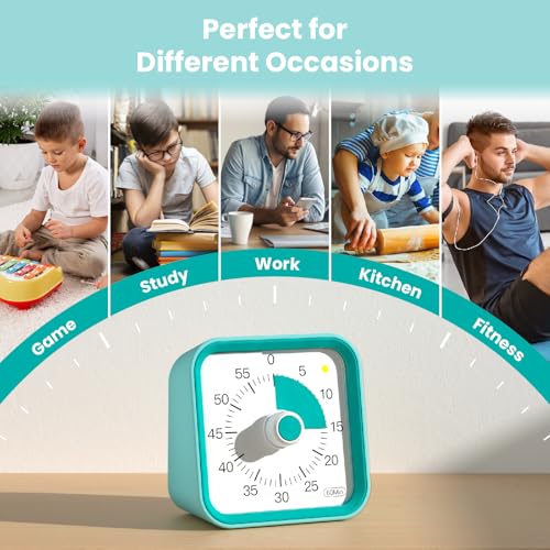 Visual Timer for Kids, Cute Timer with Pause Function, Green | Time Management for Classroom, ADHD, Kitchen, Toddlers, Study, Alarm 3 Volume Levels, Light Indicator, Easy to Use - color: Green