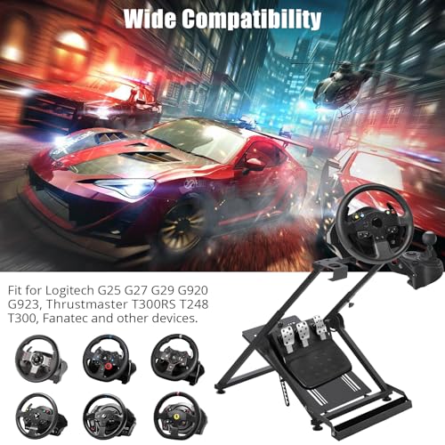 MilleLoom Racing Wheels Stand Sim Racing Wheel Stand Simulator Cockpit Stand Racing Steering Shifter Mount Fit for G25 G27 G29 G920 G923 Gaming Pedals Height Adjustable Foldable Gaming Steering Wheel