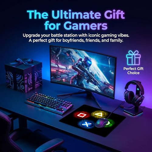 Gamepad Button Big Mouse Pad Large, Gaming Controller Mouse Pad Desk Pad, Long Computer Keyboard Mouse Mat Mousepad with Non-Slip Base and Stitched Edge for Gaming and Office (×○△□, 12.6" x 10.6") - color: ×○△□, size: 12.6L x 10.6W inches