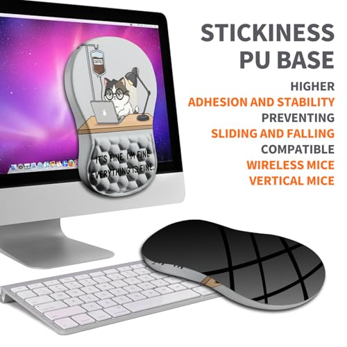 Ergonomic Joint Wrist Support Mouse Pad with Memory Foam Cushion Massage Bump, Carpal Tunnel Pain Relief Mousepad Slope Design for Wrist Rest, 11.8x7.9 in, Funny Coffee Cat - color: Funny Coffee Cat