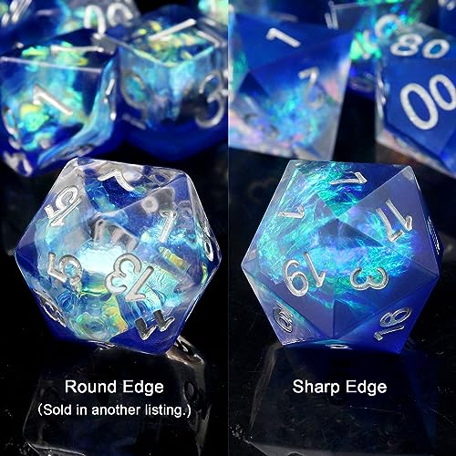 Haxtec DND Dice Set Sharp Edge Resin Dice with Dice Case Blue D&D Polyhedral Dice for TTRPGs Compatible with Dungeons and Dragons Galaxy Series - color: Blue Silver
