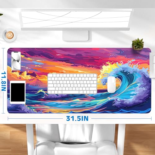 Gaming Mouse Pad, Desk Mat for Keyboard and Mouse, Large Mouse Pad for Desk, Computer Mousepad - color: Japanese Waves 3