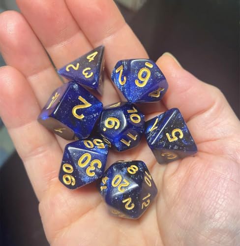DND Dice Set Dark Blue Mix Black Nebula Dice for Dungeon and Dragons D&D RPG Role Playing Games 7Pcs Polyhedral Dice with Dice Bag - color: Black & Dark Blue Nebula
