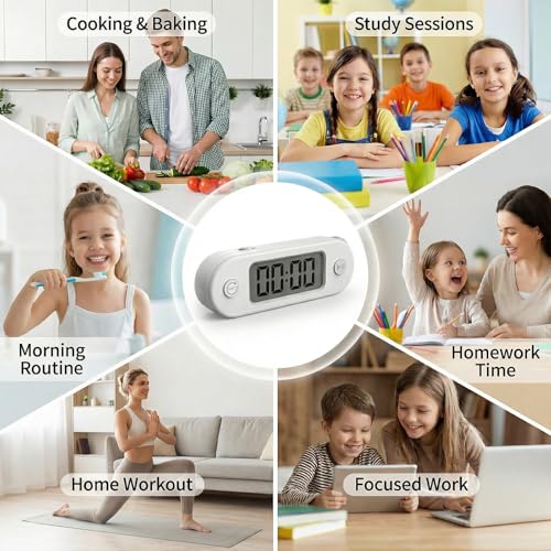 Digital Timer for Kids, Countdown Timer with Rotary Knob, Silent & Sound Modes, Large Display, Easy Reset for Kitchen, Cooking, Egg, Classroom, Teacher, Exercise, Study