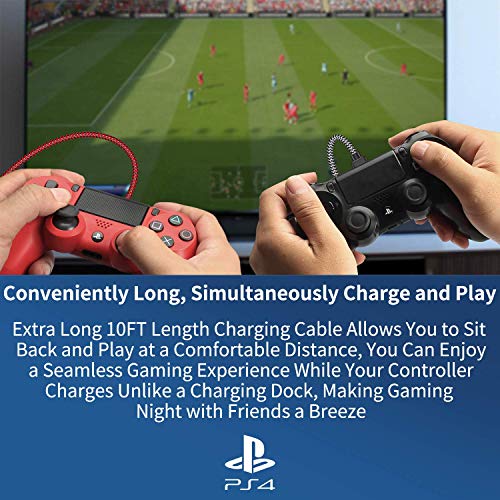 PS4 Controller Charger Cable 13FT โ Flush Curved Connector Design for Snug Fit - 2 Pack Nylon Braided Long Micro USB Charging Cord Data Sync Wire Accessories for PlayStation Dualshock 4 Controller