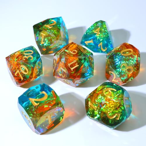 XENOLUX DND Dice Set Polyhedral Resin Dice with Diamond Cut Sharp Edges Holographic Foil Faceted Gemstone Two Color Mixed RPG TTRPG Board Games Tabletop Accessories with Metal Case - RD-Mixed2 - color: Rd-mixed 2