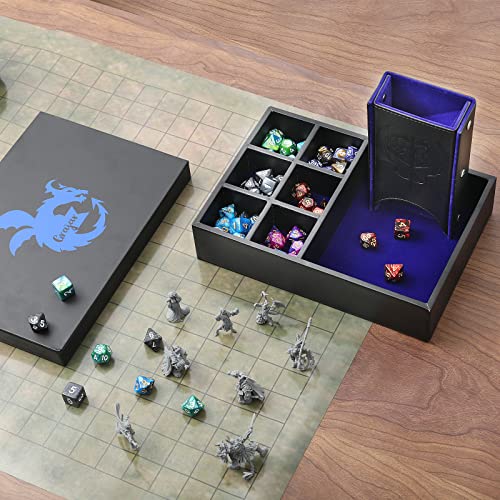 Grajar 3 in 1 Dice Tray with Lid, Portable Dice Box Storage for DND, Dungeons and Dragons, D&D, MTG & RPG Games - Blue - color: Blue