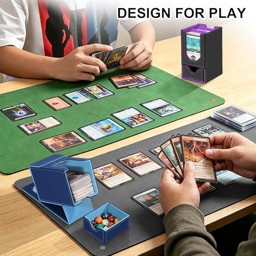 Card Deck Box for MTG Commander, Fits 100+ Double-Sleeved Cards Card Case | with Detachable Dice Tray, 2 Dividers, Removable lid, Trading Card Storage Box, Sturdy and Durable, Fits TCG/PTCG/Sports Card - color: Dark Blue and Light Blue