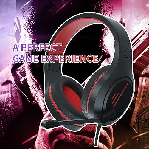 Anivia MH601 Headphones with Microphone Wired Headset with Active Noise Canceling Microphone, 3.5mm Audio Jack Stereo Headphone - Red (Game/Work/School) - color: Red