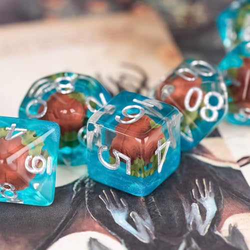 UDIXI 7PCS DND Dice Set Resin Polyhedral Dice Set for D&D Tabletop Games | Intellect Devourer Inclusions, Velvet Storage Bag, DM Gift, for Dungeons and Dragons Role Playing Games Board Games - color: Intellect Devourer