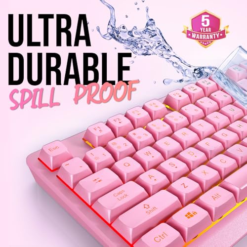 KLIM Chroma Pink Wireless Keyboard – RGB Backlit, Rechargeable Battery, Wireless Keyboard with Water-Resistant Durable Design, Compatible with PC, Mac, PS4, PS5 - color: Pink
