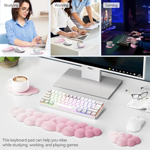 TECKNET Cloud Keyboard Wrist Rest Set, Cloud Wrist Rest with Non-Slip Base, PU Leather Wrist Pad for Keyboard with Ergonomic Memory Foam for Computer Laptop Office Gaming & Pain Relief, Gradient Pink - color: Gradient Pink