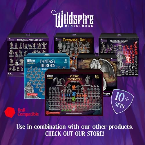 Wildspire Heroes, NPC Animal Companions & Troll King for DND Miniatures Bulk 28mm-32mm Unpainted Paintable Dungeons and Dragons Minis Pathfinder Figures for Fantasy Tabletop Roleplaying Games like D&D