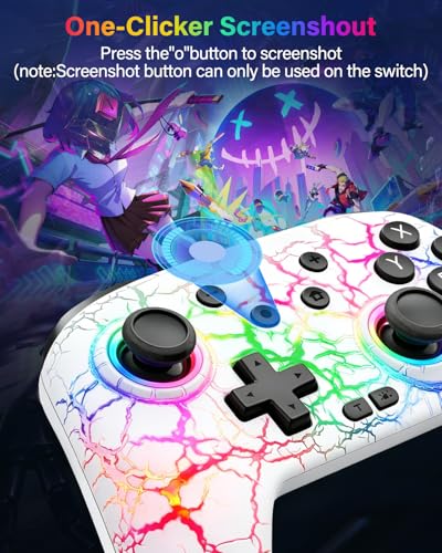 Switch Controller Compatible with Switch/Switch Lite/OLED/PC, Programmable Wireless Switch Controller with 10 LED Light, 6-Axis Motion, Turbo, Vibration, One-Key Wake Up & Pairing, 1000mAh Battery, White - color: white