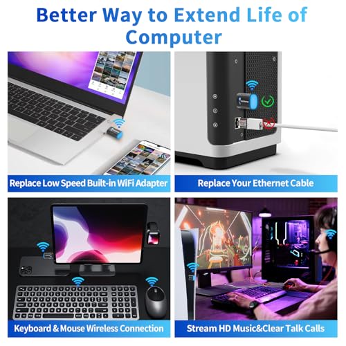 2-in-1 Wi-Fi 6 Bluetooth 5.4 USB Adapter for PC Laptop, AX900Mbps WiFi 2.4G/5GHz Wireless Network Dongle w/Built-in Driver for Windows 11 10 Desktop Headphones, Keyboard, Mouse, Controller - size: Mini Sized
