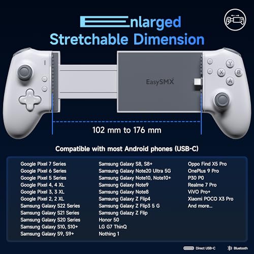 EasySMX M15 Mobile Gaming Controller for Android/iPhone 15 Series, Android Controller with Hall Trigger/Joysticks for Play Minecraft, COD | Hall Effect Triggers & Joysticks,Mechanical Buttons,Mobile Game Controller for Minecraft,COD,PUBG,White - color: wh