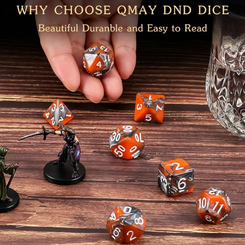 QMAY DND Dice Set -D&D Polyhedral Dice (7 Pcs) for Dungeons and Dragons (Candy Orange and Black) - color: Candy Orange and Black