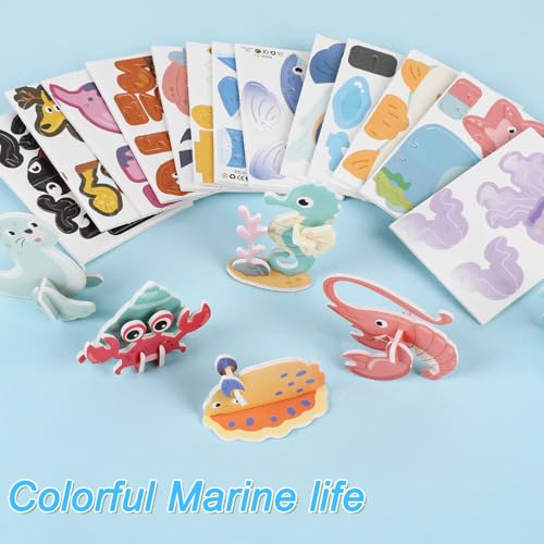 LOMIMOS Educational 3D Cartoon Puzzle for Kids,25Pcs 3D Cartoon Jigsaw Creative Learning Model for DIY Crafts Birthday Party Favor Gifts (Marine Organism) - style: ocean
