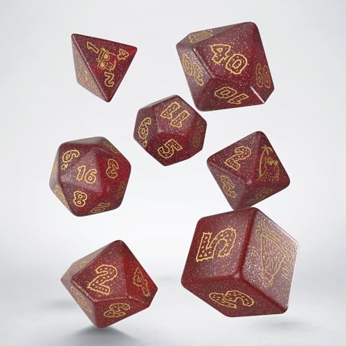 Capybara Dice Set Chillo by Q-Workshop | Ages 14+ | 7 Piece Polyhedral Dice Set with Gold Engraved Numbers | Red Glitter Resin Dice for DND | Pathfinder & Tabletop Roleplaying Games