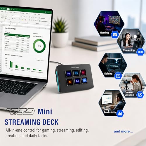Mini Stream Controller Deck, Gaming Streaming Macro Pad Keypad, Shortcut Keyboard with 6 Programmable LCD Keys, Customizable Icons & RGB Light, USB Soundboard for Video Editing, OBS, PC, Mac - color: Black