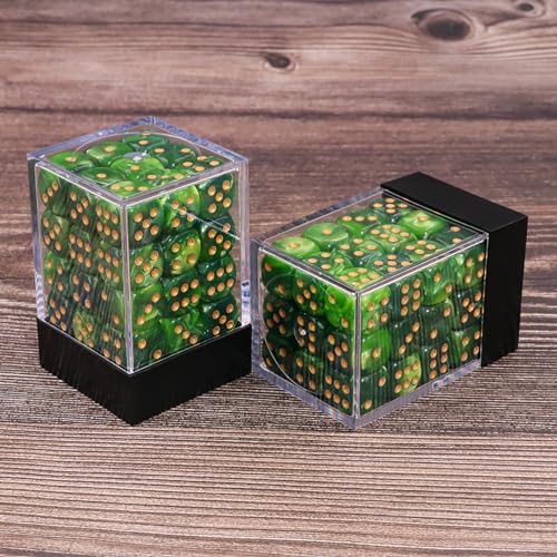 36 Mini Dice Set, 12mm 6 Sided D6 Game Dice, Two Colours (Dark Green & Light Green) with Portable Gaming Box - color: D6-dark Green & Light Green