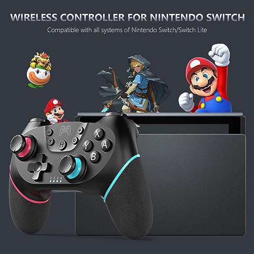 ASTARRY Switch Controller Wireless Switch Pro Controller Compatible with Switch/Switch 2/Lite/OLED Programmable Remote Gamepad Joystick with Wake-up and Turbo(Upgraded Version) - color: Red and blue