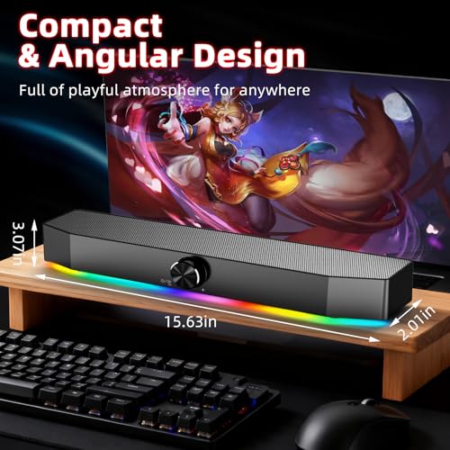 5W Dual Bluetooth 5.0 Speaker, 1.5m RGB Light Bar with 4 Dynamic Nodes, AUX/USB Powered Computer Speakers for Desktop PC Gaming Setup - size: V15