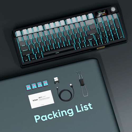RedThunder K95 Wireless Mechanical Keyboard,TFT Screen & Knob, Trip-Modes Connection, Gasket Custom Hot-Swap Keyboard, RGB Backlit, Pre-lubed Linear Switches, Side Printed PBT Keycaps, Gray Gradient - color: Gradient Gray